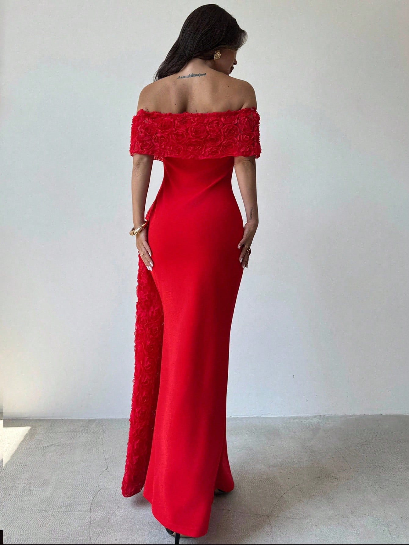 SHEIN Firerie Elegant Solid Color Off-Shoulder Fitted Long Dress