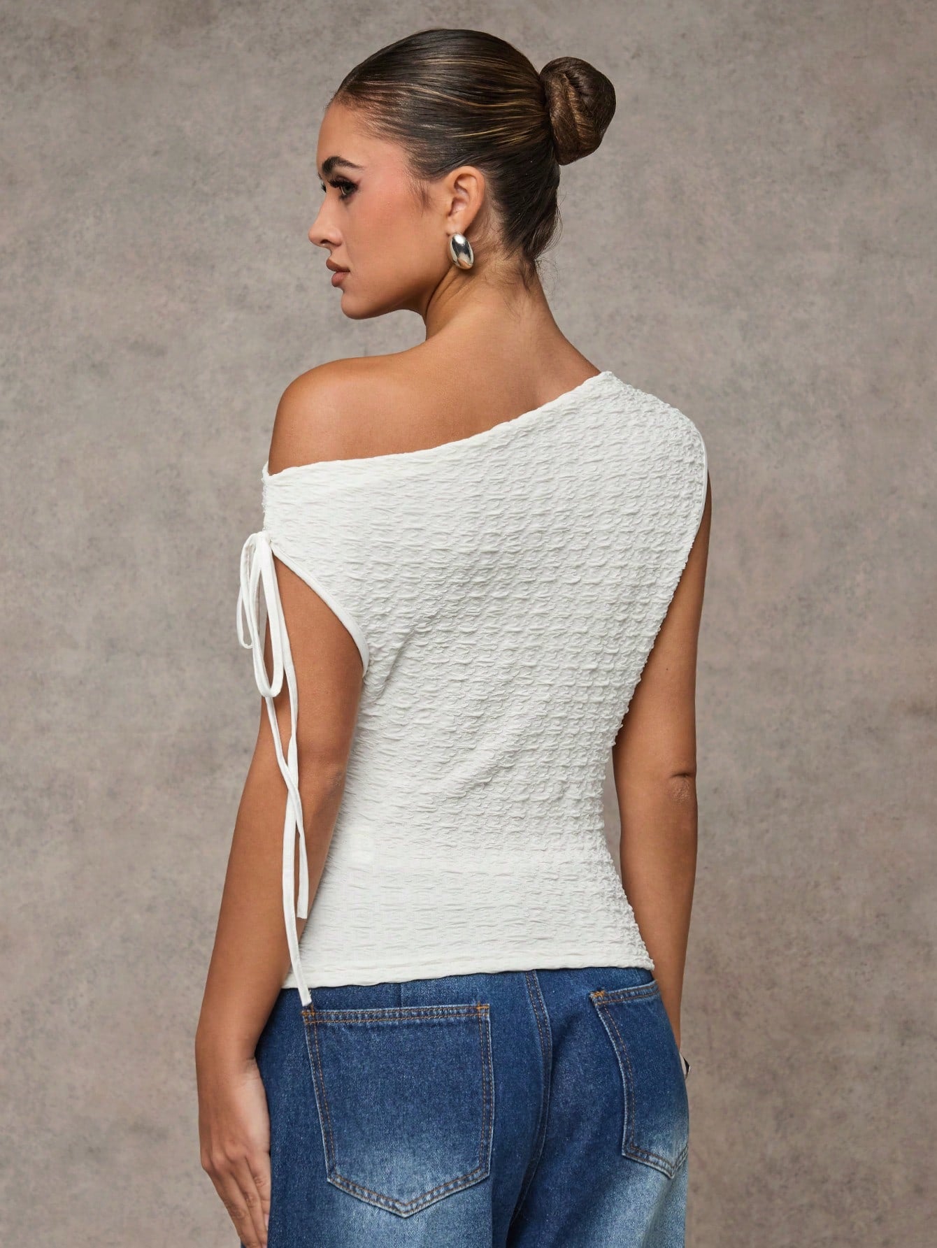 SHEIN BAE Women White Solid Color Sexy Crochet Knit Shoulder Exposed Blouse