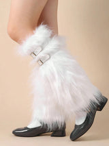 1 Pair Of Women's Y2K Punk-Style Faux Fur Leg Socks - Solid Color Fleece Winter Boots