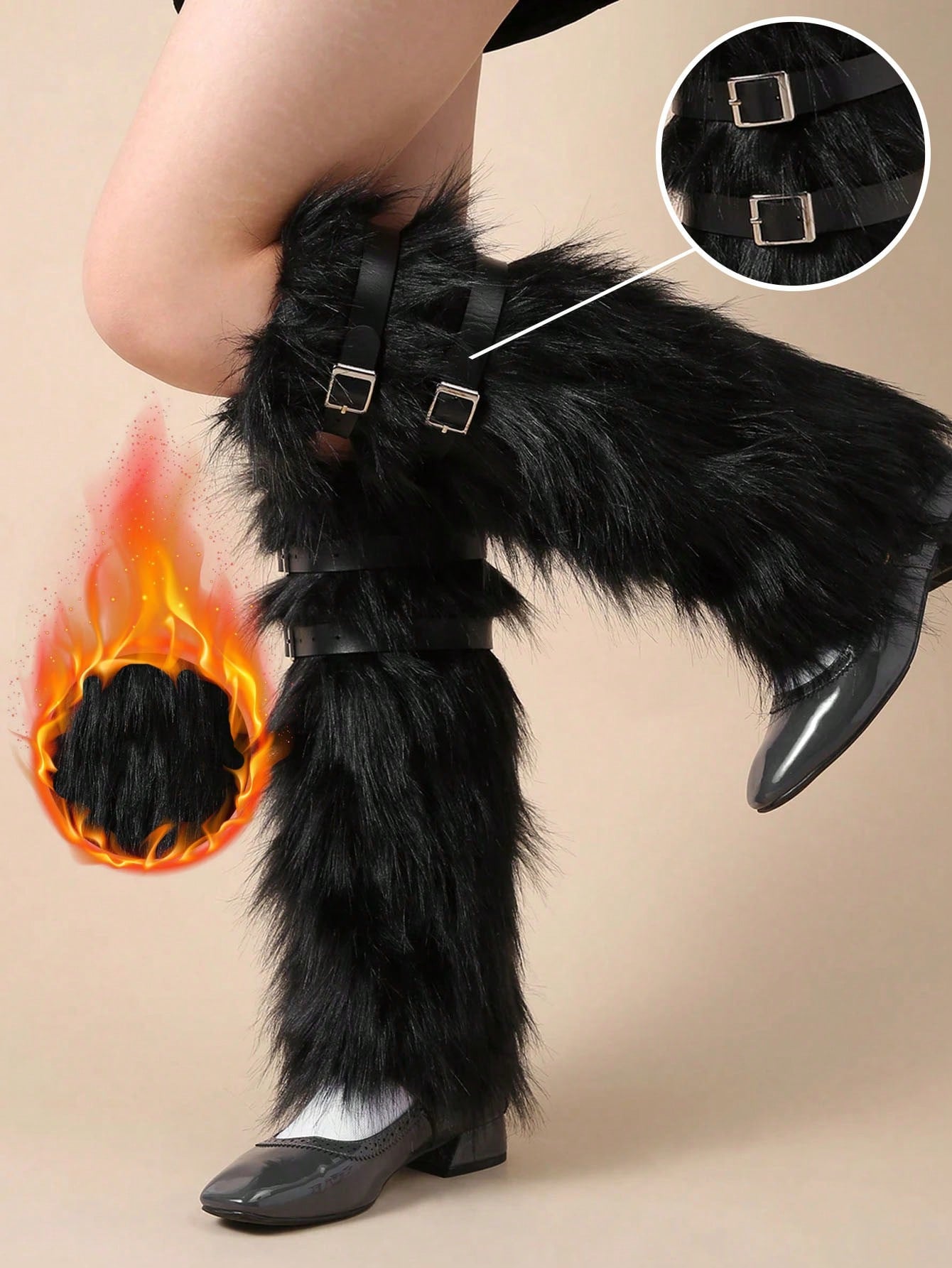 1 Pair Of Women's Y2K Punk-Style Faux Fur Leg Socks - Solid Color Fleece Winter Boots
