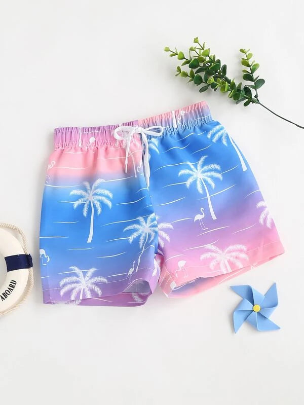 SHEIN Boys Tropical Print Drawstring Waist Beach Shorts