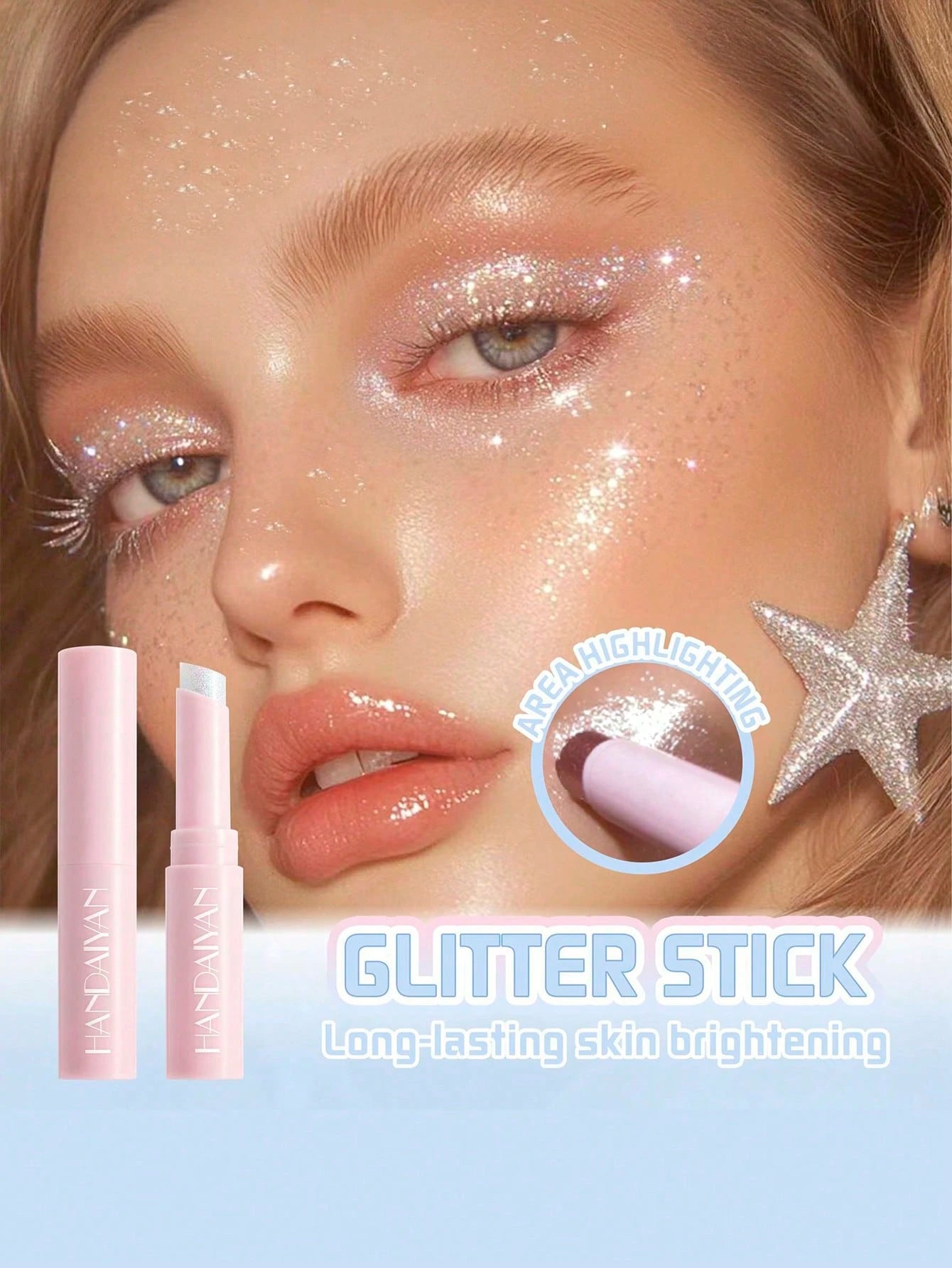 1PC Painted Highlight Eye Shadow Stick, Thin Tube Fine Shimmer Delicate Pearlescent Jelly Highlight, Suitable For Brightening The Body And Face Highlight Eye Shadow Stick