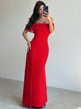 SHEIN Firerie Elegant Solid Color Off-Shoulder Fitted Long Dress