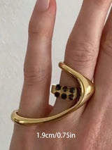 SHEIN Geometric Asymmetric Micro-Inlaid Zirconia Luxury Fashionable Gold Metal Ring