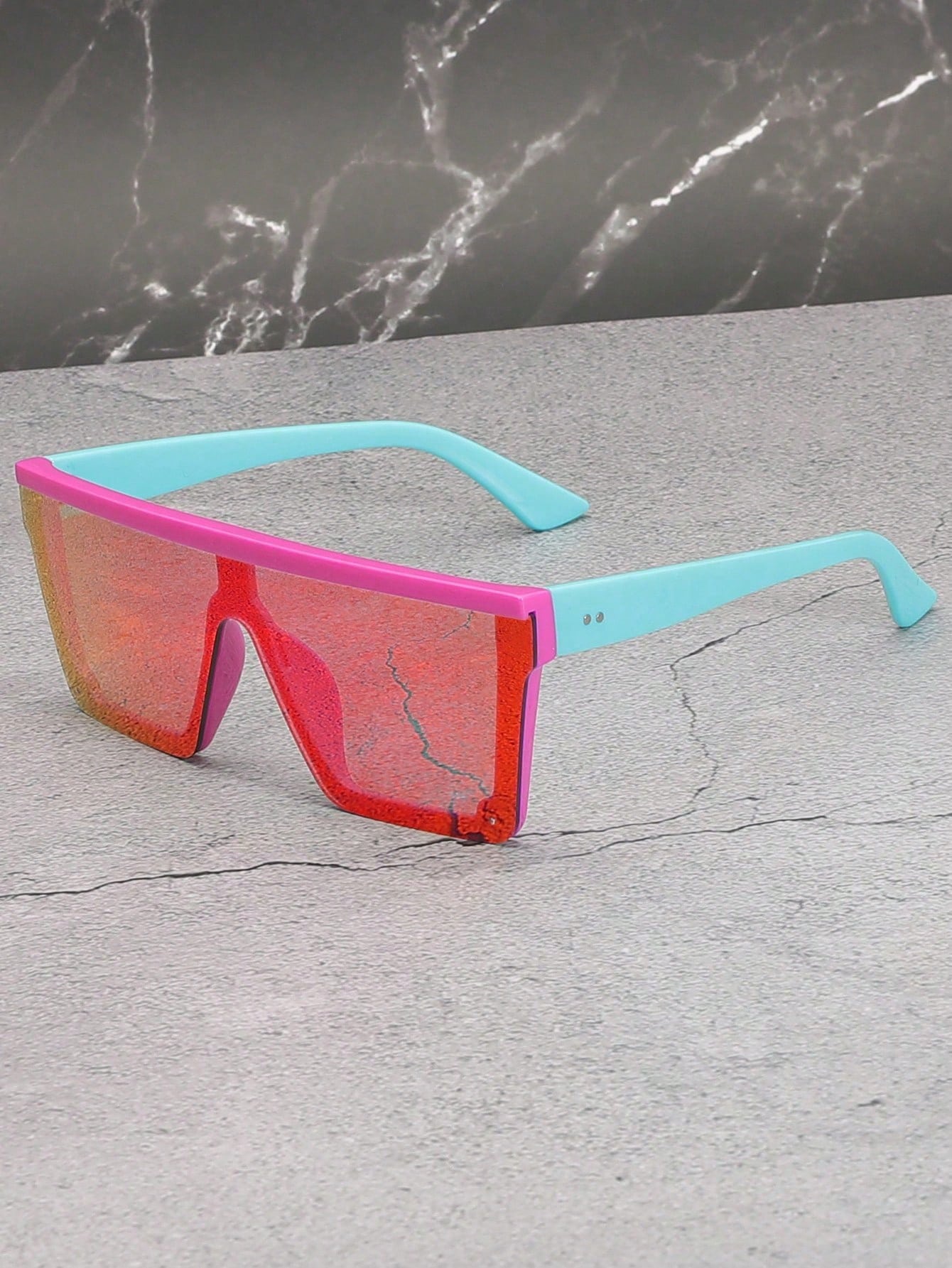 SHEIN 1pc Retangle Rivet Frame Mirror Fashion Glasses,