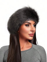 SHEIN Fluffy Beret Hat Warm And Versatile Fluffy Cap Dark Gray