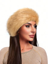 SHEIN Fluffy Beret Hat Warm And Versatile Fluffy Cap True Color