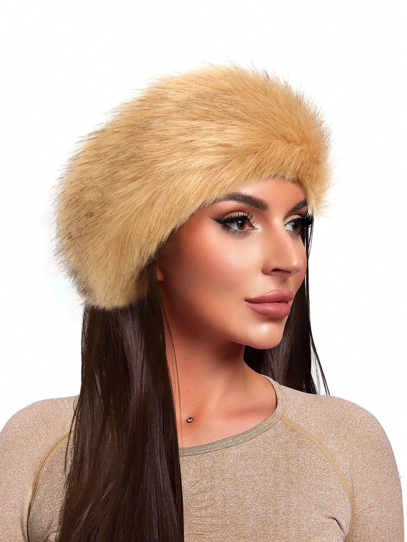 SHEIN Fluffy Beret Hat Warm And Versatile Fluffy Cap True Color