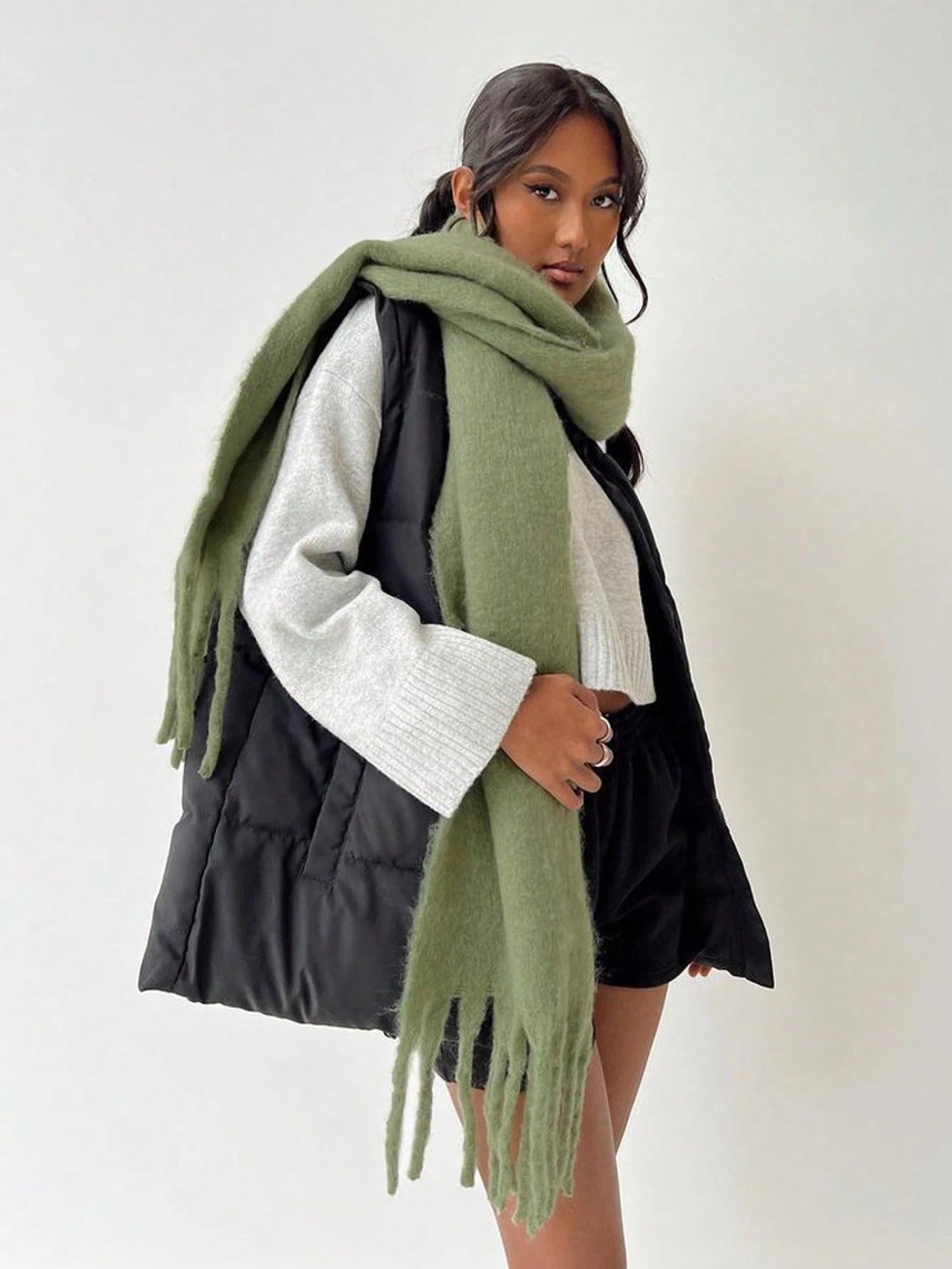 SHEIN New Fluffy Tassel Scarf Warm Comfortable Large Shawl