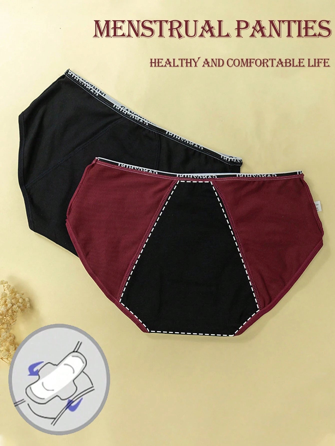 SHEIN 2pcs Woman Basics Menstrual Panties Period Shorts Menstruation Period Underwear