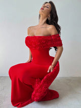 SHEIN Firerie Elegant Solid Color Off-Shoulder Fitted Long Dress