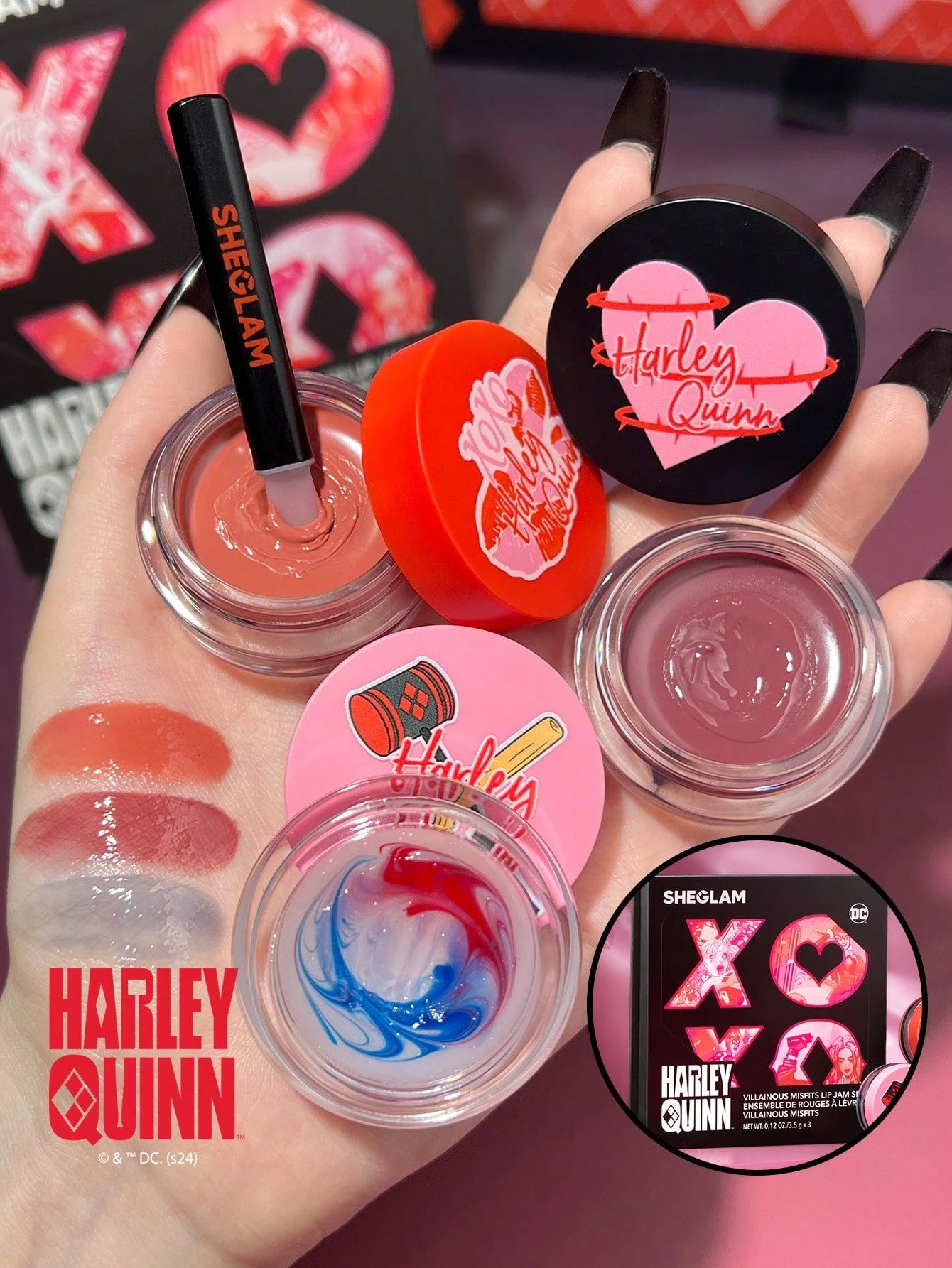 Harley Quinn X SHEGLAM Villainous Misfits Lip Jam Set 3 Pcs Moisturizing Lip Gloss