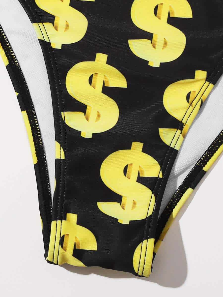 Shein  Dollar Print High Waisted Bikini Swimsuit