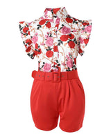 CHICME Floral Baroque Print Flutter Sleeve Top &amp Shorts Set