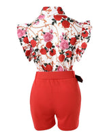 CHICME Floral Baroque Print Flutter Sleeve Top &amp Shorts Set
