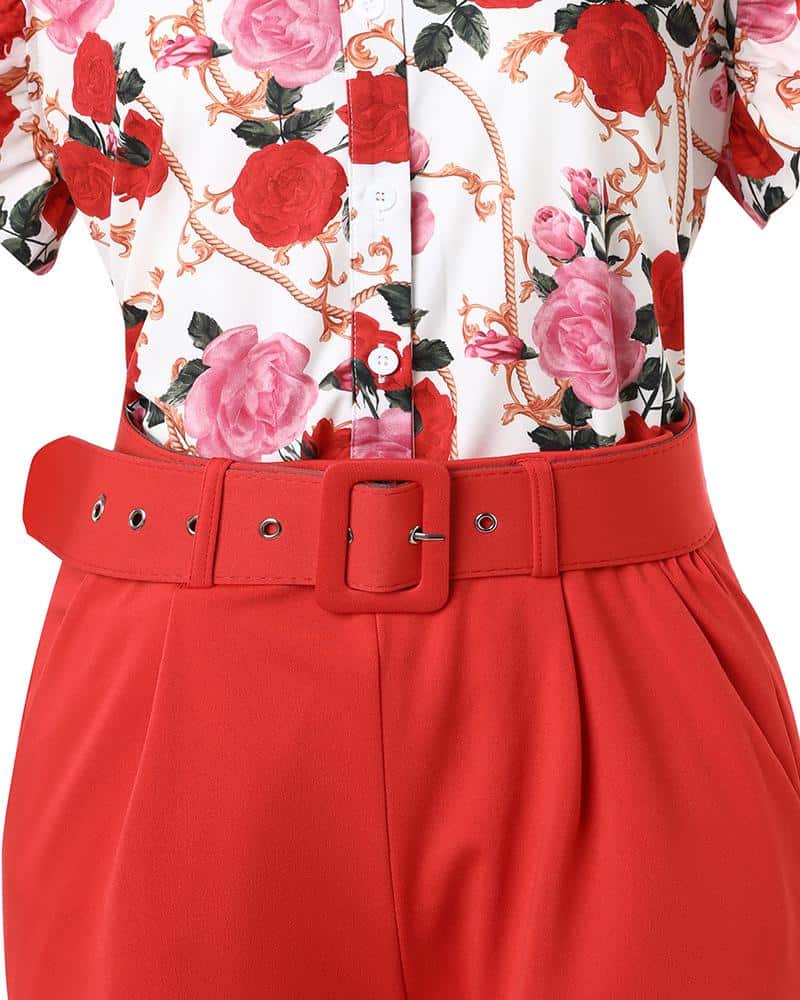 CHICME Floral Baroque Print Flutter Sleeve Top &amp Shorts Set