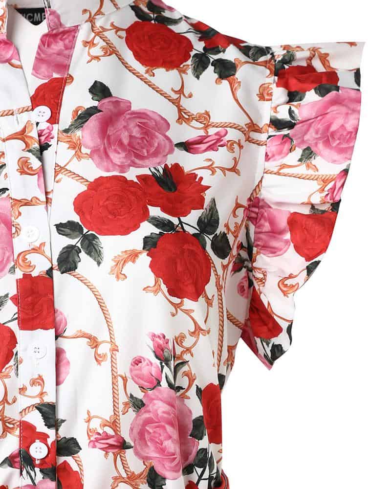 CHICME Floral Baroque Print Flutter Sleeve Top &amp Shorts Set