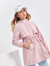 SHEIN Girls Drawstring Zipper Pocket Letter Casual Outerwear