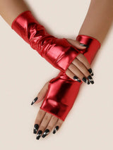 شى ان زوج من قفازات نسائية قصيرة من الجلد اللامع بدون أصابع