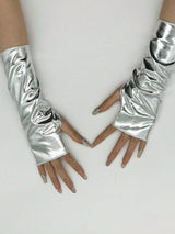A Pair Of Women's Short Patent Leather Fingerless Gloves