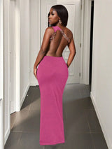 SHEIN BamGleam Sexy Solid Backless One Shoulder Sleeveless Dress