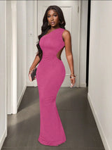 SHEIN BamGleam Sexy Solid Backless One Shoulder Sleeveless Dress