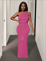 SHEIN BamGleam Sexy Solid Backless One Shoulder Sleeveless Dress