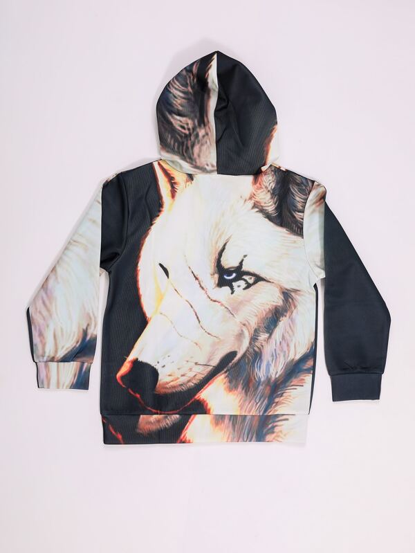 Boys 1pc 3D Wolf Print Hoodie