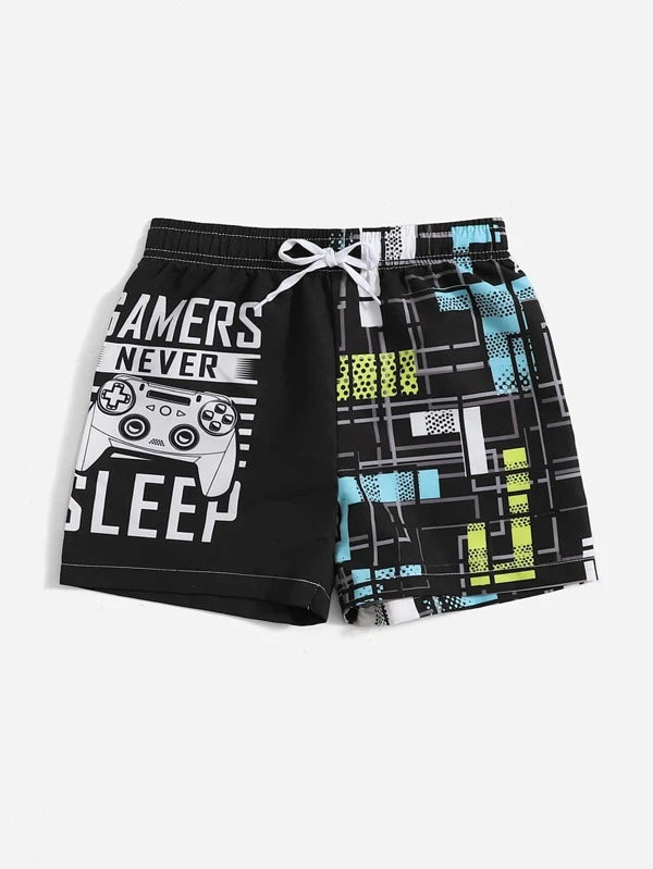 SHEIN Boys Gamepad & Slogan Graphic Drawstring Waist Shorts