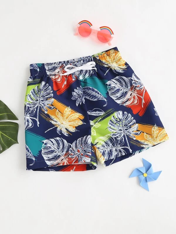 SHEIN Boys Leaf Print Swim Shorts