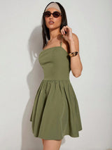 SHEIN COSMINA Women's Green Halter Mini Dress