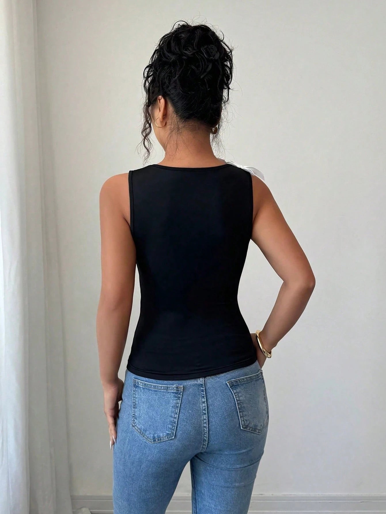 SHEIN Chiquease Women Elegant Asymmetrical Neck Bowknot Back Camisole Top