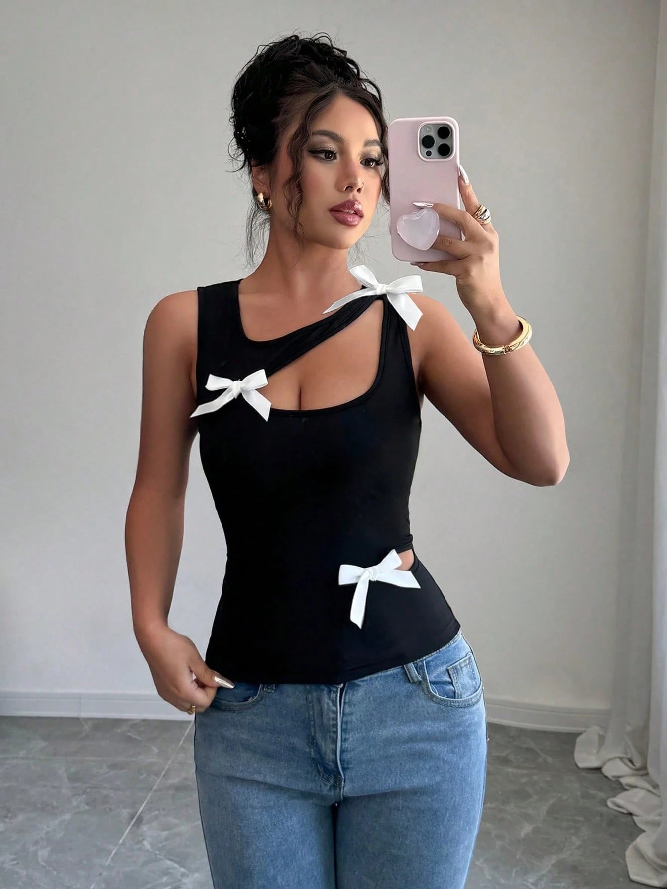 SHEIN Chiquease Women Elegant Asymmetrical Neck Bowknot Back Camisole Top