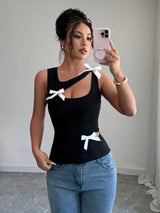 SHEIN Chiquease Women Elegant Asymmetrical Neck Bowknot Back Camisole Top