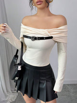 SHEIN Chiquease Women's New Off-Shoulder Collared Elastic Blouse