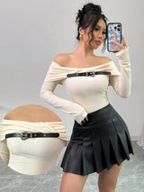 SHEIN Chiquease Women's New Off-Shoulder Collared Elastic Blouse