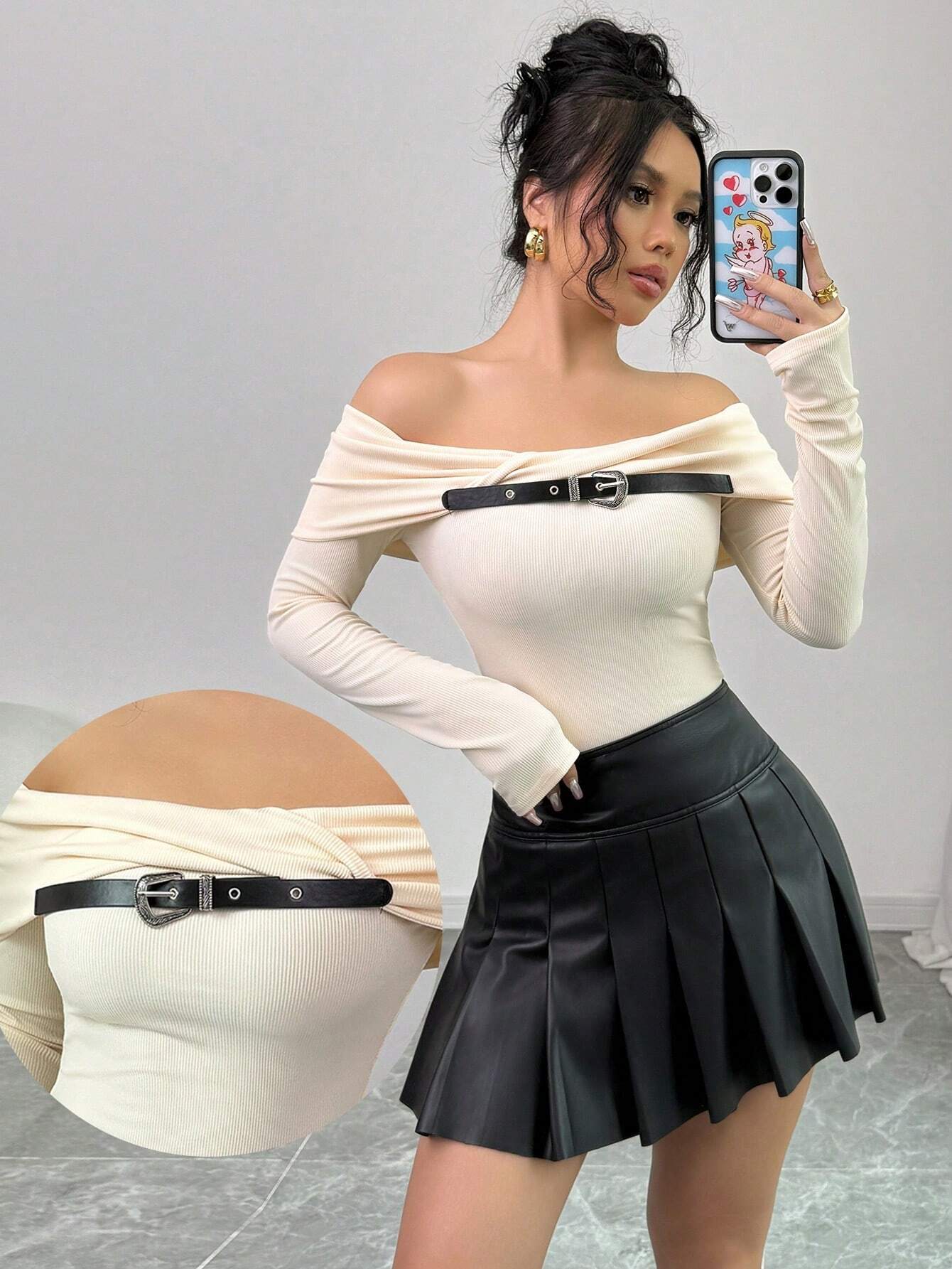 SHEIN Chiquease Women's New Off-Shoulder Collared Elastic Blouse