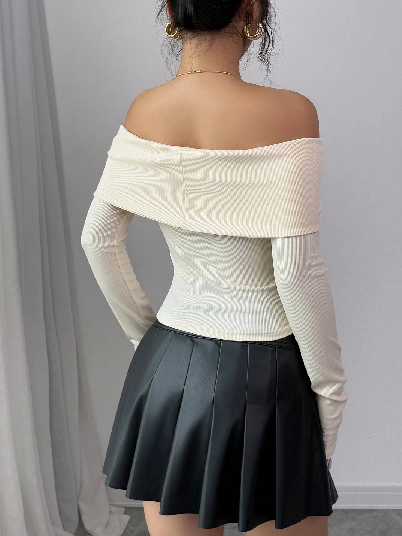 SHEIN Chiquease Women's New Off-Shoulder Collared Elastic Blouse