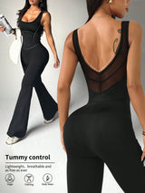 SHEIN Dewbera Women's Autumn/Winter/Spring Bodysuit Pants, Black Tight-Fitting U-Neck