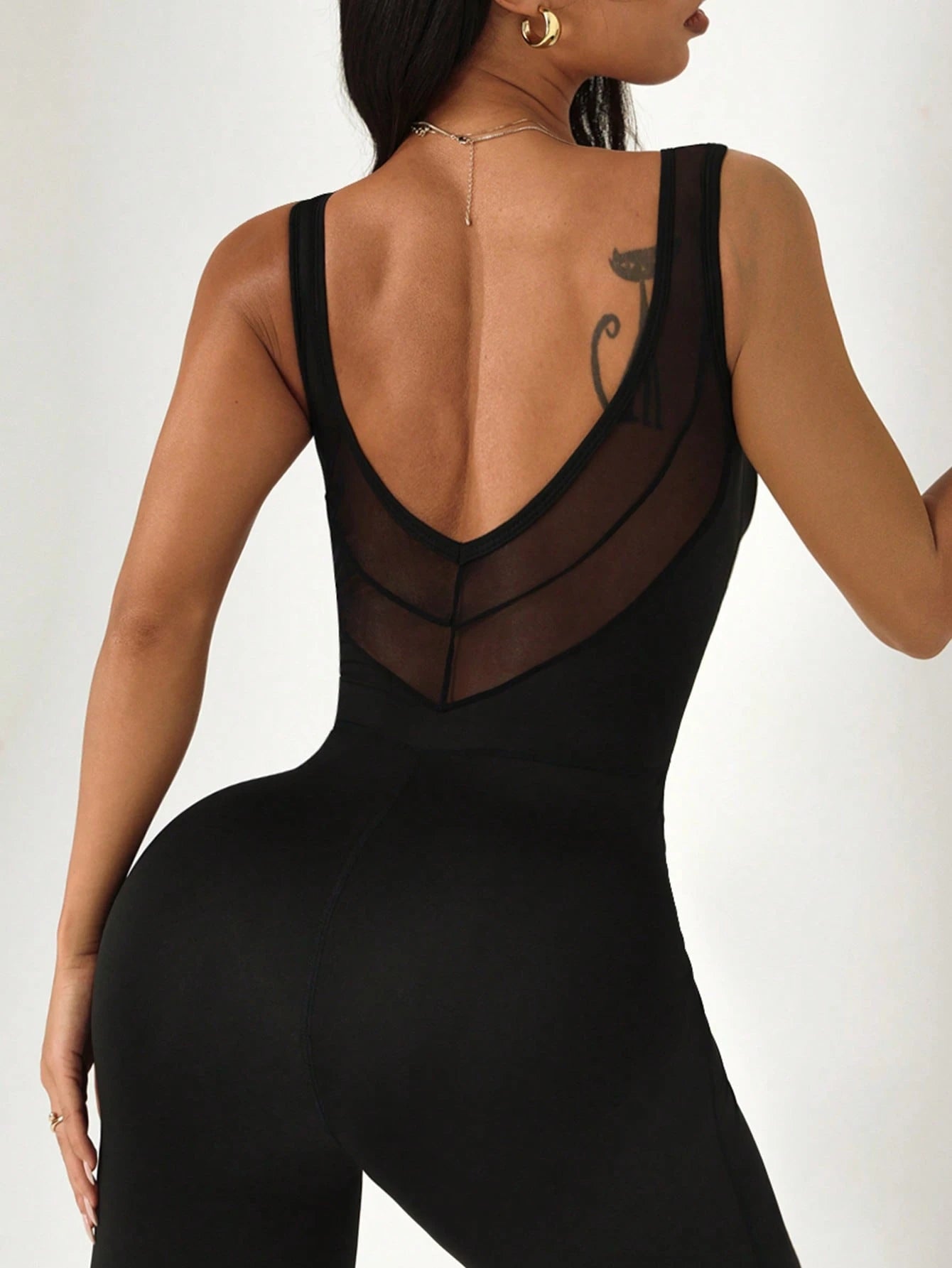 SHEIN Dewbera Women's Autumn/Winter/Spring Bodysuit Pants, Black Tight-Fitting U-Neck