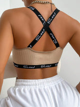 EasyFave Women's Simple Letter Textured Bra With Woven Band