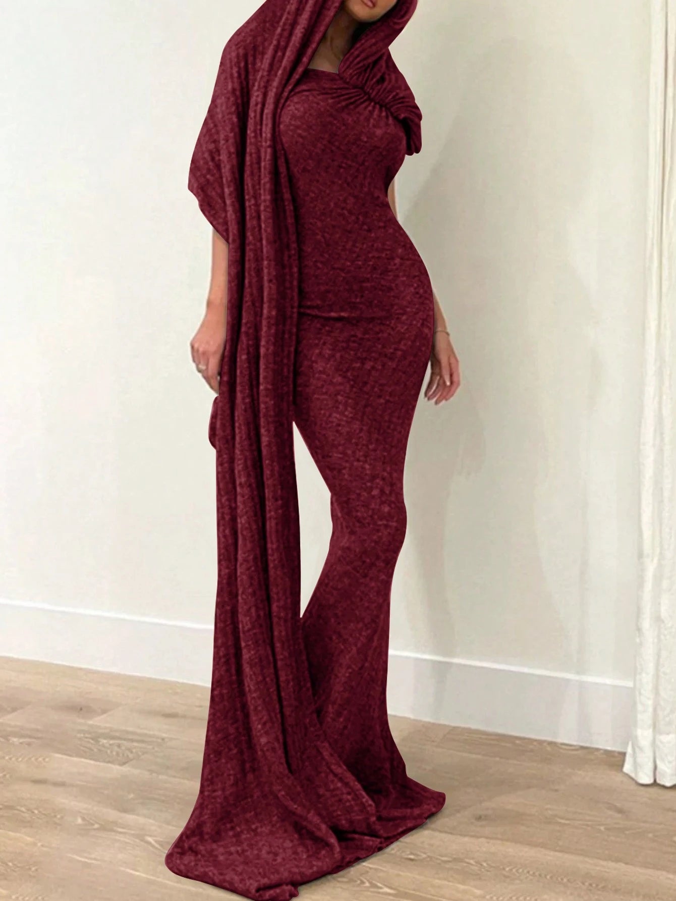 SHEIN Fashionable Asymmetric One Shoulder Ruffled Bodycon Long Dress