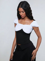 SHEIN Flirla Women Stylish Fashion Color Blocking Short Sleeve T-Shirt