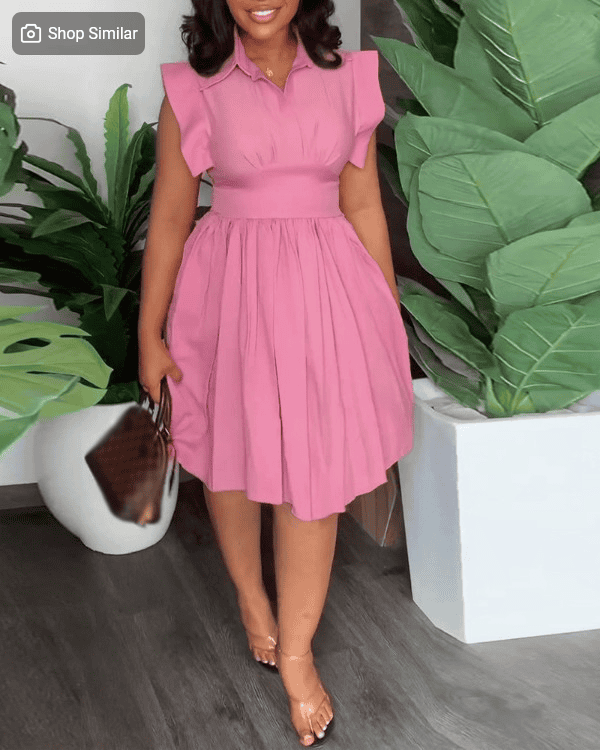 فستان كاجوال بأكمام واسعة مطوية 