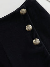 SHEIN Franclia Women's Versatile Low Waist Form-Fitting Velvet Side Metal Button Decorated Shorts