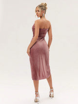 SHEIN Glamine 1pc Solid Color Ruched Asymmetric Hem Tube Dress