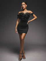 SHEIN Hauture Women's Sexy Exaggerated Ruffle Off-Shoulder Mini Dress