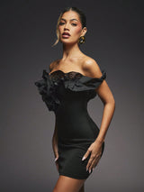 SHEIN Hauture Women's Sexy Exaggerated Ruffle Off-Shoulder Mini Dress