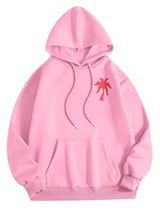 SHEIN INAWLY Women's Casual Holiday Tropical Print Fleece Hoodie