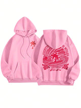 SHEIN INAWLY Women's Casual Holiday Tropical Print Fleece Hoodie